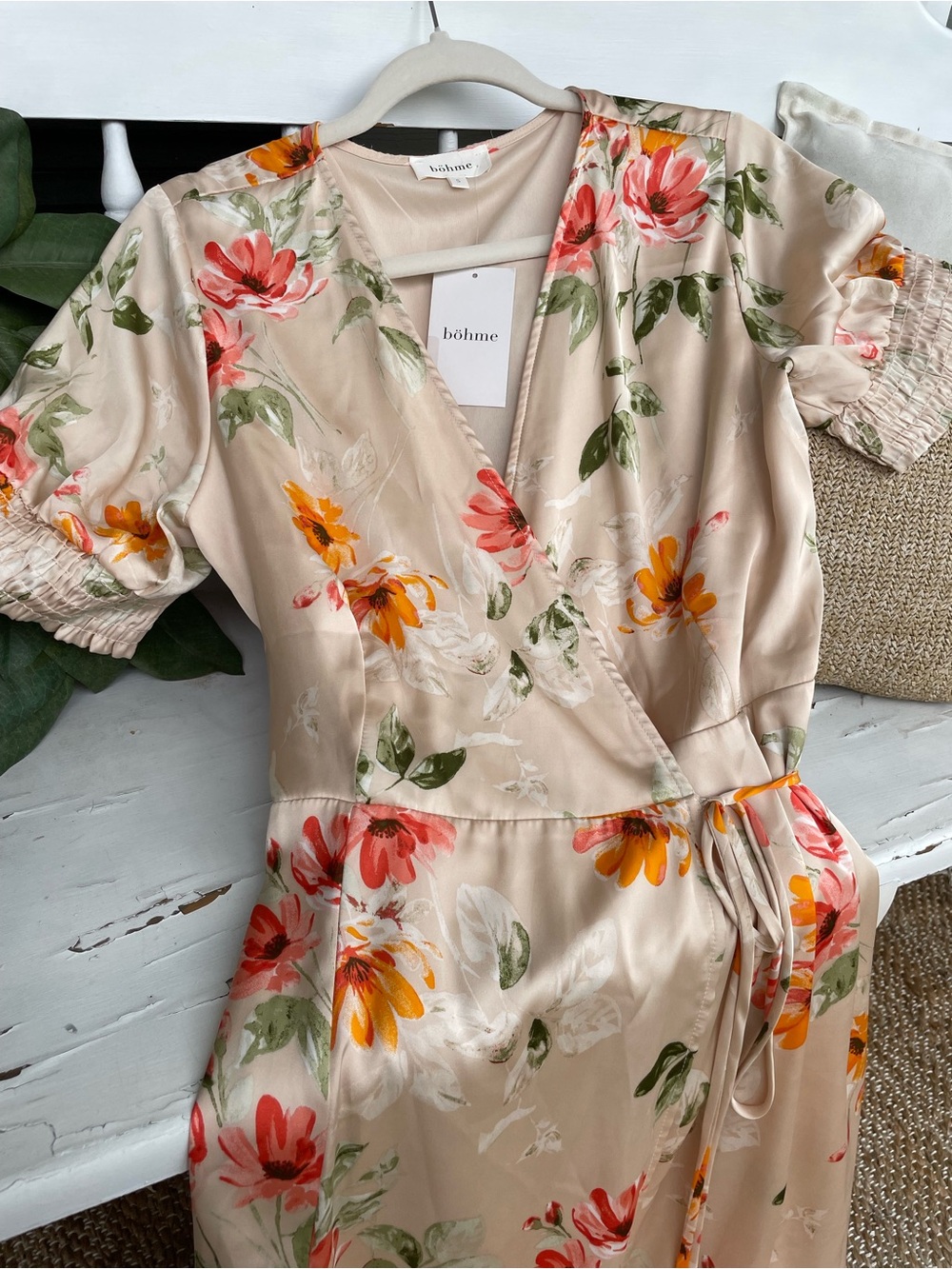 Bohme Floral Wrap Midi Dress, Women’s Size S, NEW WITH TAGS